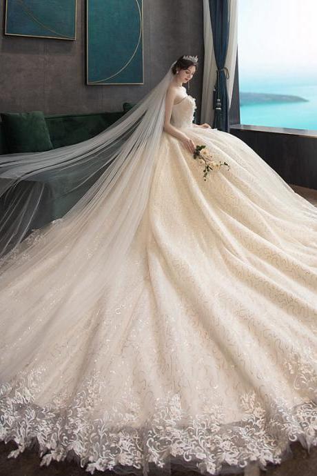 Strapless Full Length Lace Wedding Dress Formal Dress Sa1813