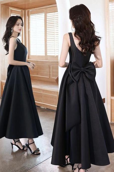 Black Satin Bow Square Neck Banquet Elegant Evening Dress Homecoming Dress Formal Dress Sa1820