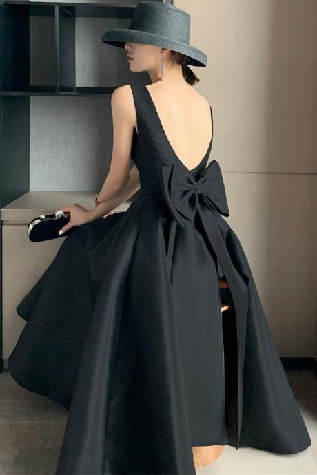 Evening Dress Backless Bow Mid-length Adult Ceremony Birthday Party Princess Prom Dress Formal Dress Sa1830