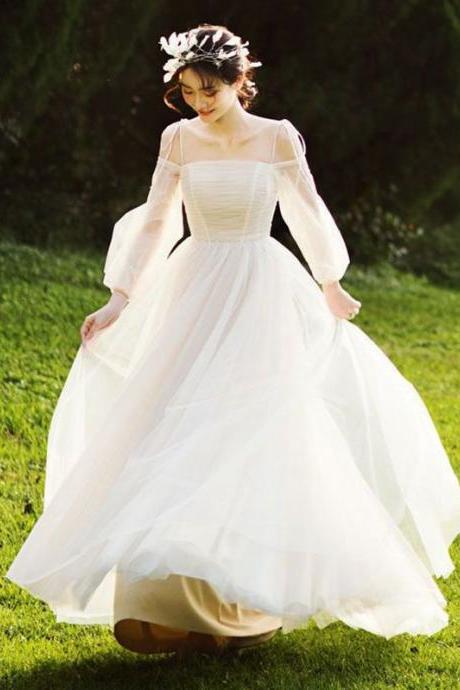 Long-sleeved, Slimming, Arm-length,prom Dress Floor-length Tutu Bridal Gown Formal Dress Sa1833