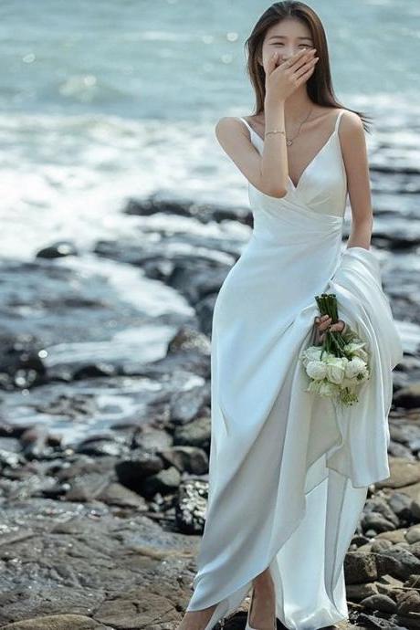 Hip-hugging Slimming Suspender Simple Beach Outdoor Wedding Dress Formal Dress Sa1838