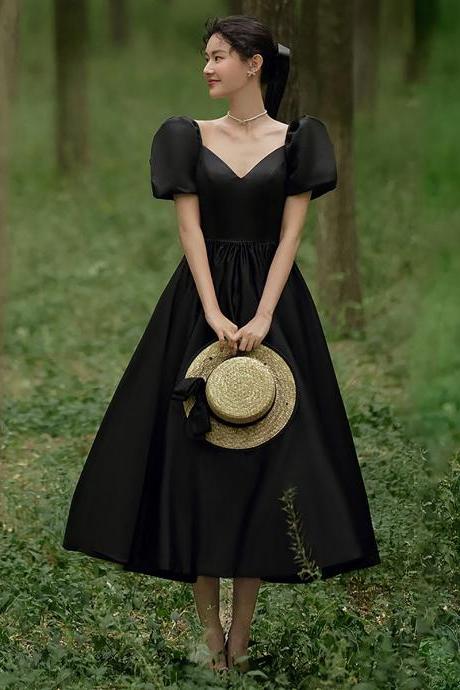 Black Satin Simple Evening Dress Homecoming Dress Formal Dress Sa1842