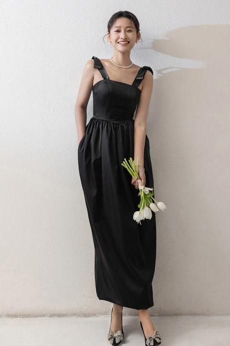 Black Satin Evening Gown Retro Light Wedding Dress Formal Dress Sa1842