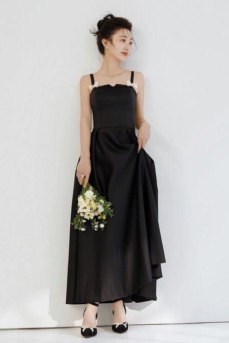 Hand Made Black Satin Evening Dress Women's Light Wedding Dress Formal Dress Sa1842