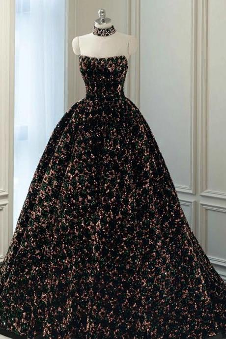 Women's Strapless Formal Dress Full Length Sequined Evening Dress Sa1845