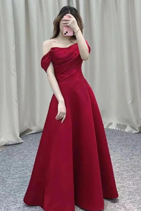 Women's Satin Off The Shoulder Full Length Red Evening Dress Formal Dress Sa1850