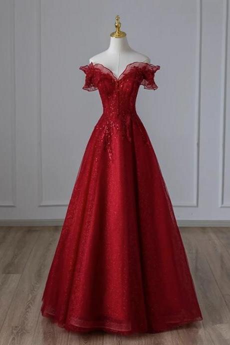 Off The Shoulder Full Length Red Evening Dress For Women Banquet Formal Dress Sa1852