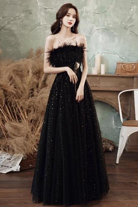 Fashion Black Strapless A Line Full Length Prom Dress Evening Dress Formal Dress Sa1857