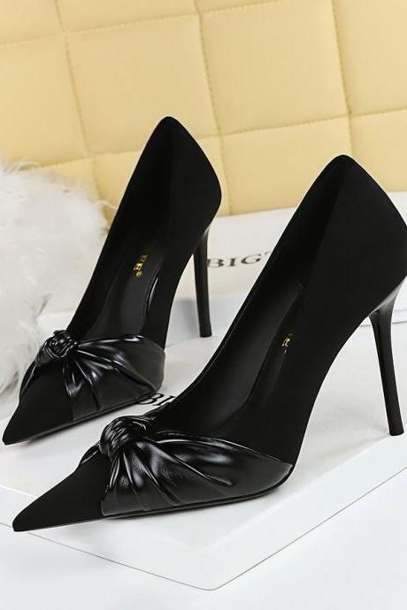 Fashionable Stiletto Heels, Shallow Pointed Toe Bow Shoes, Women's High Heels H496