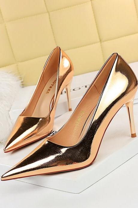 High Heels Women's Shoes Metal Heel Stiletto Shallow Mouth Pointed Toe Nightclub Sexy Shoes H509