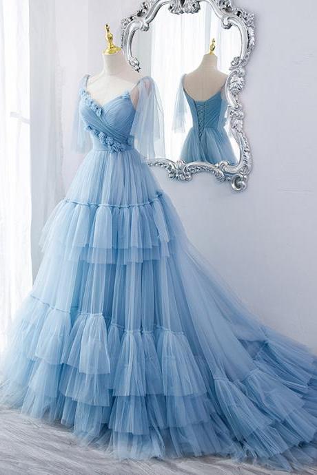 Blue Tulle Prom Dress Evening Dress Hand Made Custom Sa1859