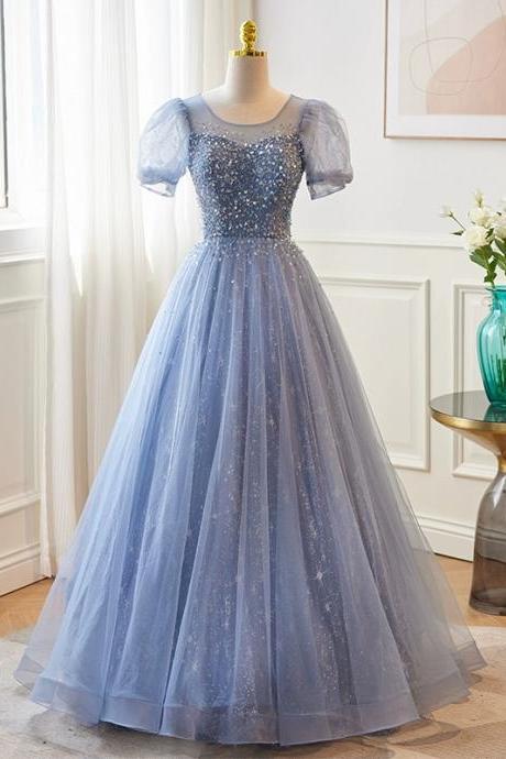 Women's Blue Evening Dress With Sequins Prom Dress Sa1864