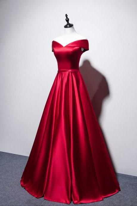 Red Satin Full Length Prom Dress Evening Dress Sa1866