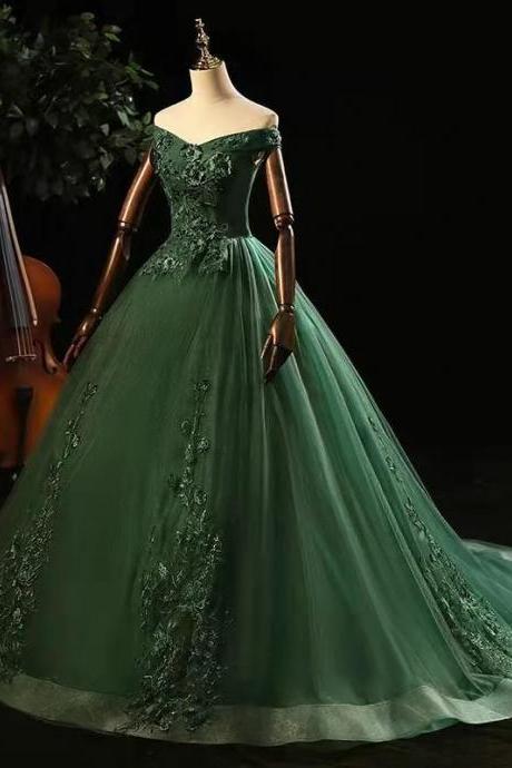 Green Off The Shoulder Full Length Prom Dress Evening Dress Sa1867