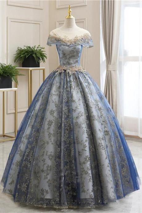 Applique Cap Sleeve Long Prom Dress Evening Dress Sa1884