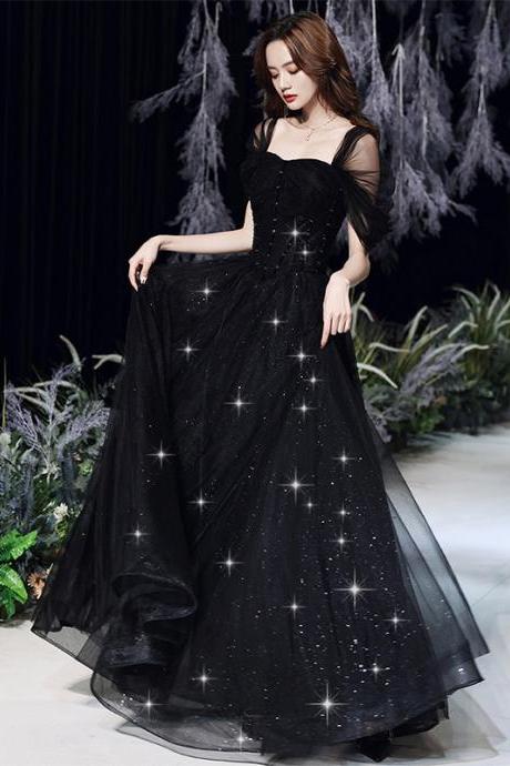 Black Long Prom Dress Tulle Evening Dress Sa1885