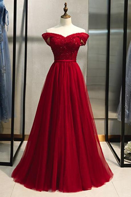 Red Off The Shoulder Floor Length Prom Dress Evening Dress Sa1893