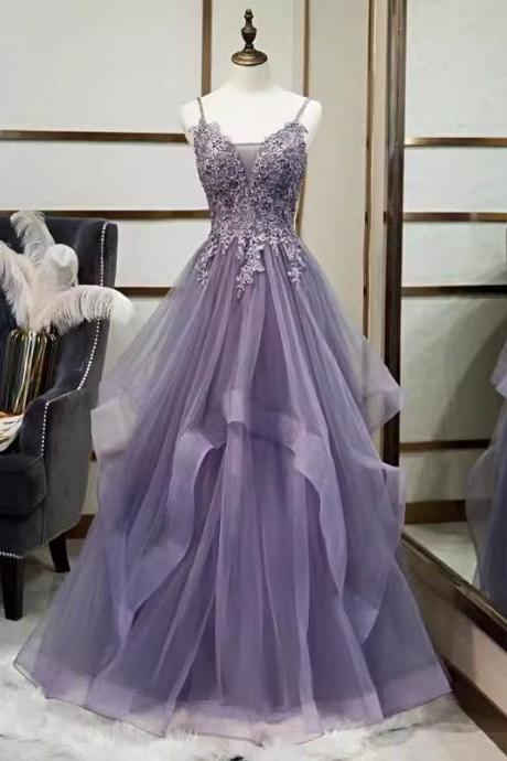 Full Length Lace Applique Tulle Prom Dress Evening Dress Sa1894