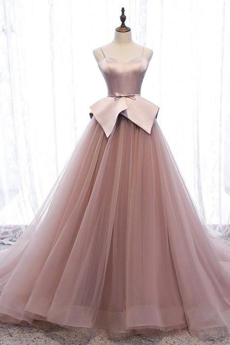 Pink Satin And Tulle Prom Dress Evening Dress Sa1895