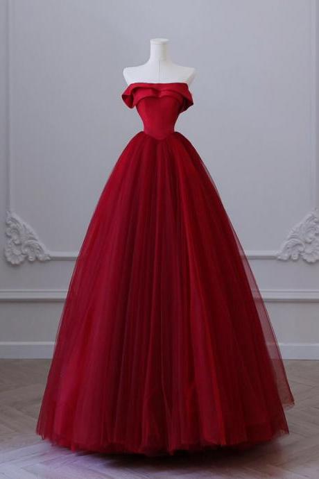 Tulle Burgundy Long Prom Dress Long Formal Dress Sa1906