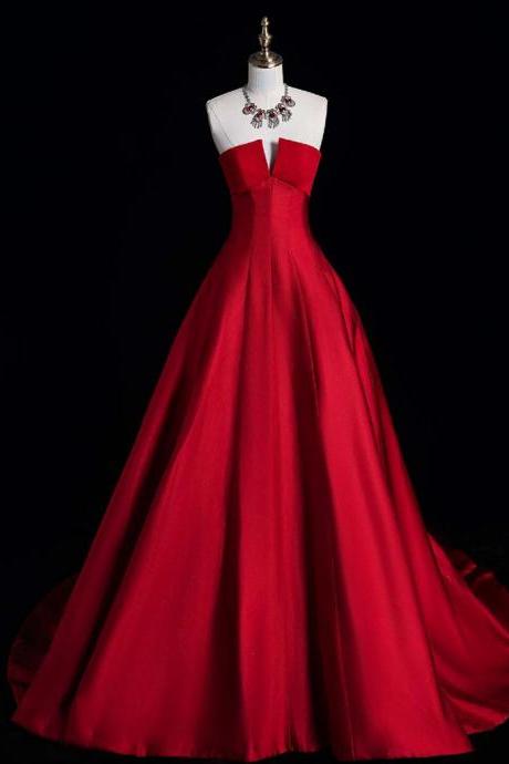 Simple Red Satin Long Prom Dress Long Formal Dress Sa1907