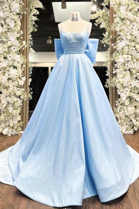 Simple A-line Satin Blue Long Prom Dress Formal Dress Sa1910
