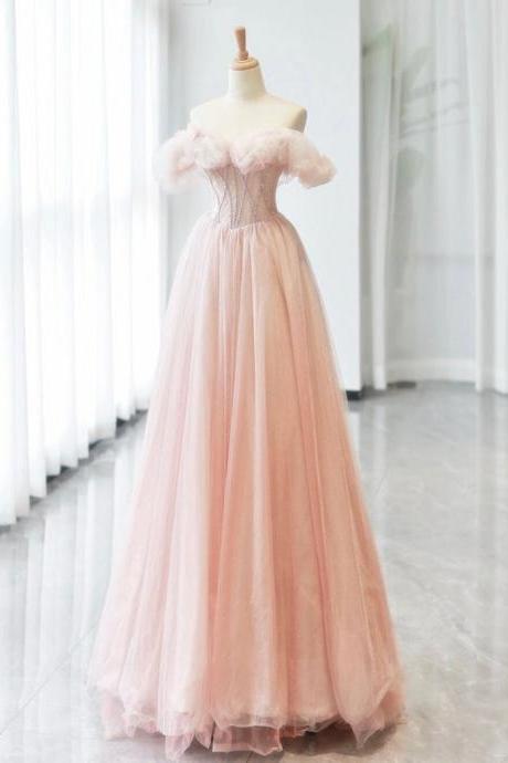 Off Shoulder Tulle Beads Pink Long Prom Dress Formal Dress Sa1911
