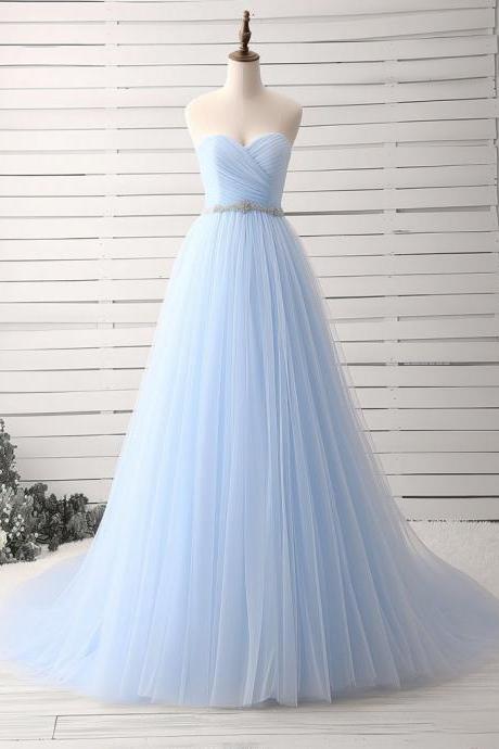 Sweetheart Neck Tulle Blue Long Prom Dress Formal Dress Bridesmaid Dress Sa1913