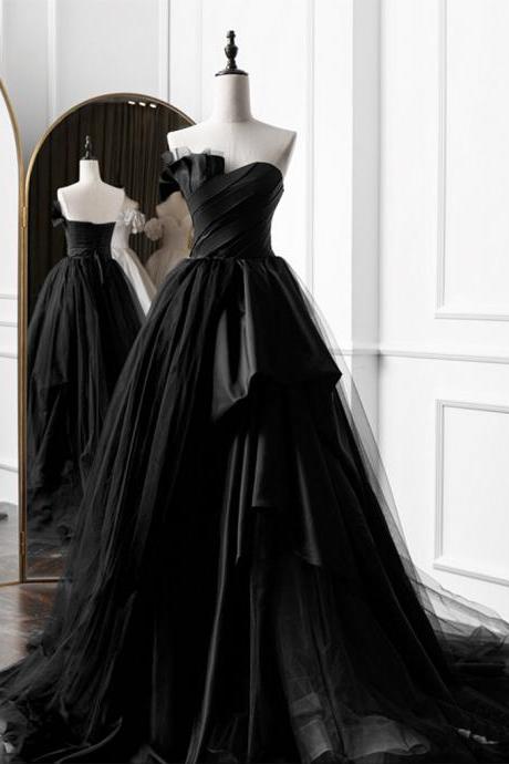 A-line Satin Black Long Prom Dress Formal Dress Evening Dress Sa1915
