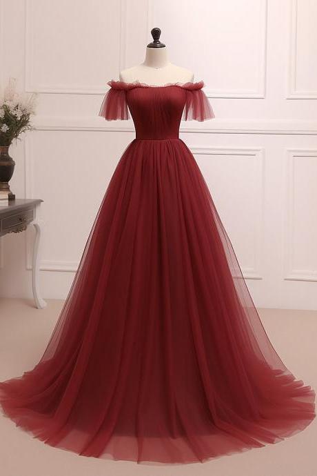 Tulle Long Prom Dress Burgundy Long Formal Evening Dress Sa1917
