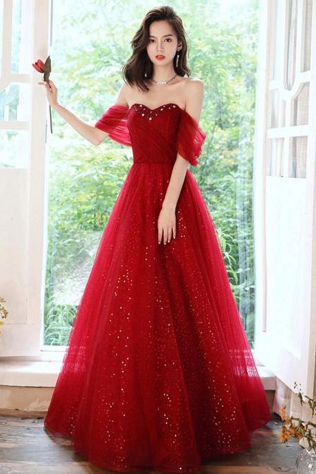 Off Shoulder Tulle Red Long Prom Dress Long Evening Dress Sa1921