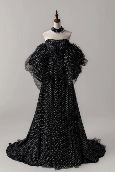 Black A- Line Tulle Long Prom Dress Formal Dress Sa1926