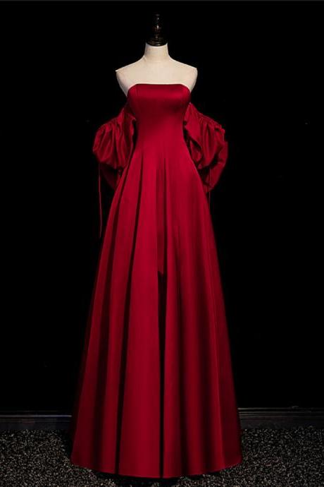 A-line Red Satin Long Prom Dress Formal Dress Sa1928