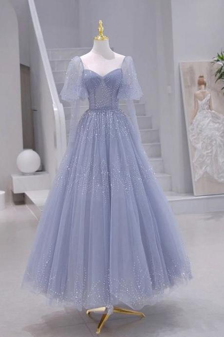 Long Sleeves Beading Gray Blue Long Prom Dress Formal Dress Sa1936