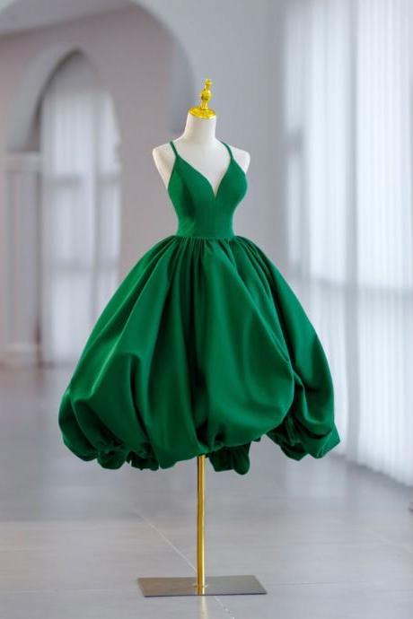 V Neck Satin Green Prom Dress Formal Evening Dresses Sa1942
