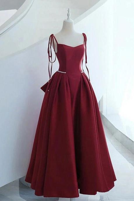 Burgundy Long Prom Dress Satin Formal Dress Evening Gown Sa1949