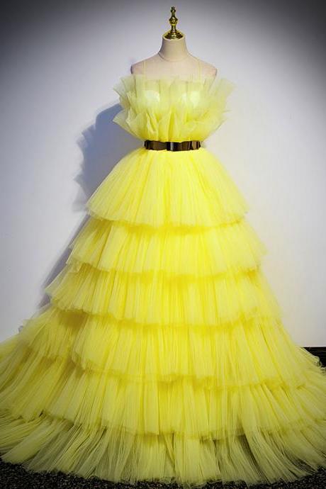 Yellow Tulle Long Prom Dress Formal Dress Sa1960