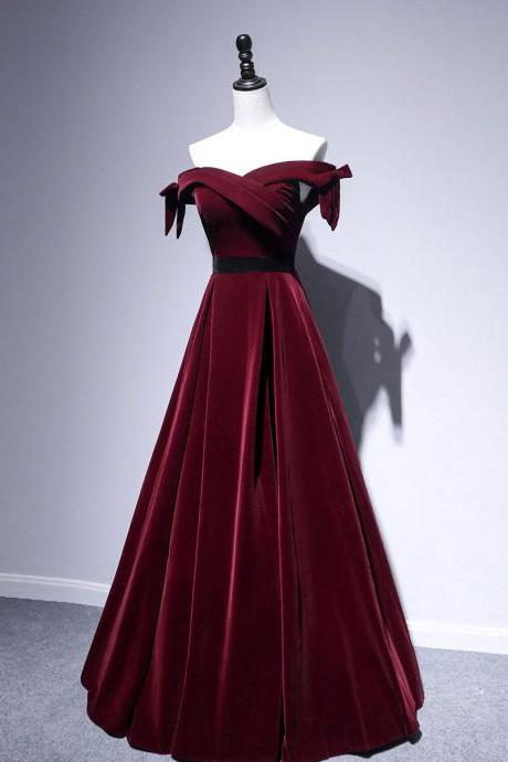 Velvet A Line Burgundy Long Prom Dress Formal Bridesmaid Dress Sa1963