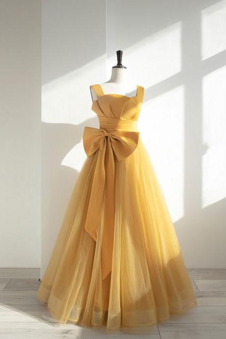 Yellow Tulle Long Prom Dress Formal Dress Hand Made Custom Sa1964