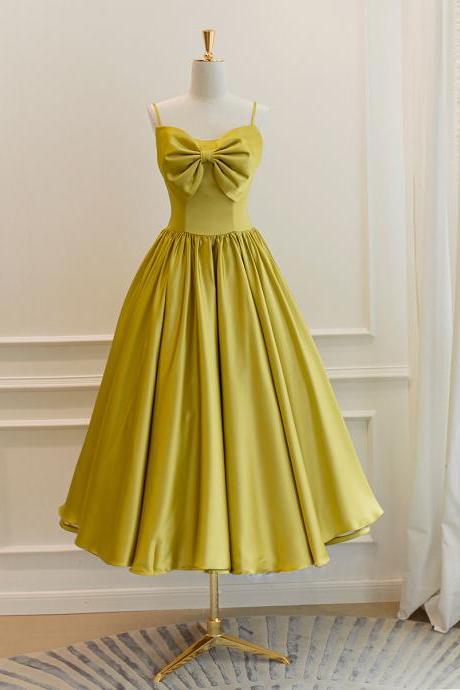 Simple Yellow Satin Short Prom Dress Formal Bridesmaid Dress Sa1966