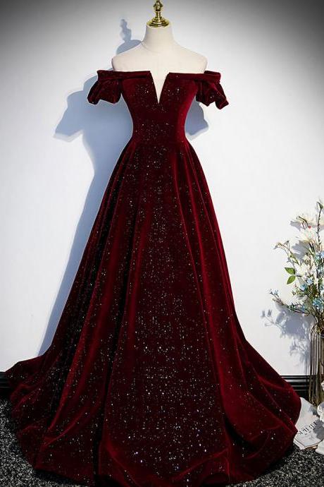 Burgundy Velvet Long Prom Dress Formal Dress Evening Dress Sa1967