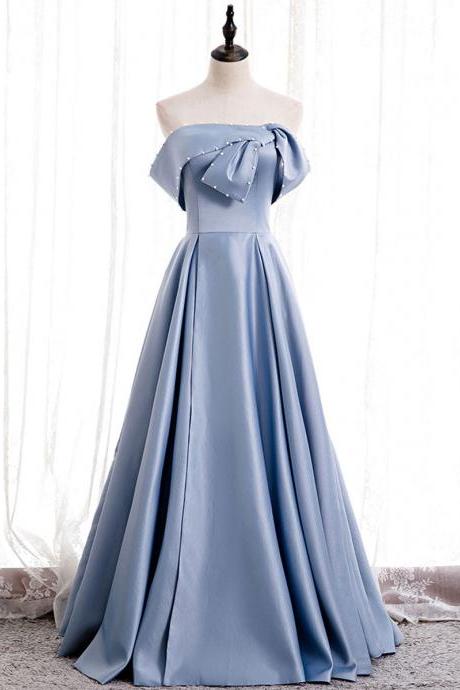 Blue Satin Of Shoulder Long Prom Dress Formal Bridesmaid Dress Sa1970