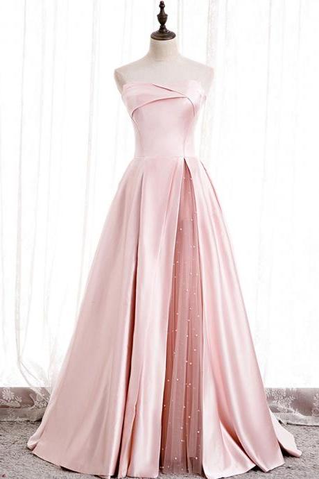 Simple Satin Long Pink Prom Dress Formal Pink Evening Dress Sa1971