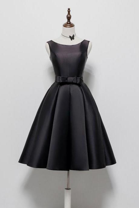 Simple A-line Satin Black Short Prom Dress Formal Homecoming Dress Sa1981
