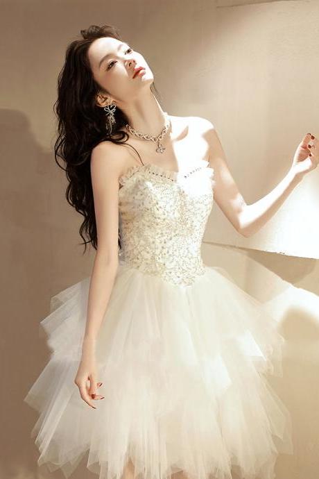 Tulle Short Prom Dress, Sequin Tulle Cute Homecoming Dress Formal Dress Sa1989