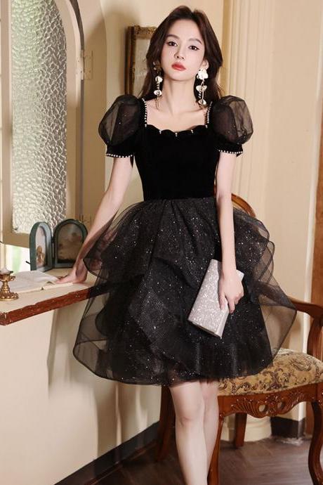 Black Tulle Short Prom Dress, Cute Formal Dress Homecoming Dress Sa1991