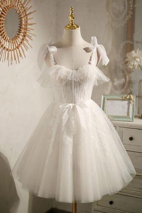 White Sweetheart Neck Tulle Lace Short Prom Dress Tulle Formal Dress Sa2003