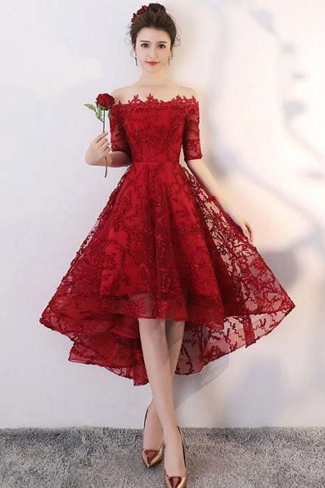 Lace High Low Prom Dress, Formal Drress Homecoming Dress Sa2011