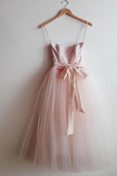 Simple Pink Tulle Short Prom Dress Hand Made Custom Formal Dress Bridesmaid Dress Sa2012