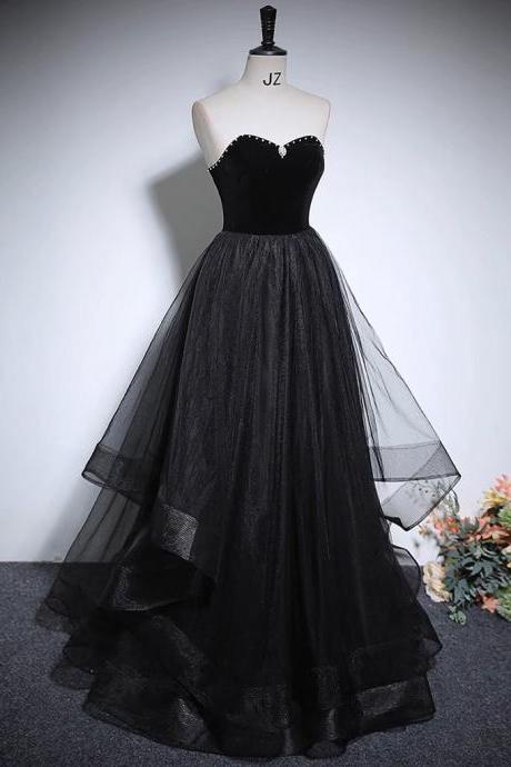 A-line Tulle Black Long Prom Dress Formal Dress Sa2029